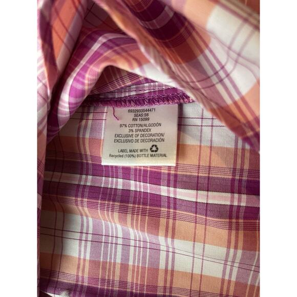 3 for $25-Laura Scott Womens Large Fushia Plaid Long Sleeve Blouse Roll Tab - Picture 5 of 8